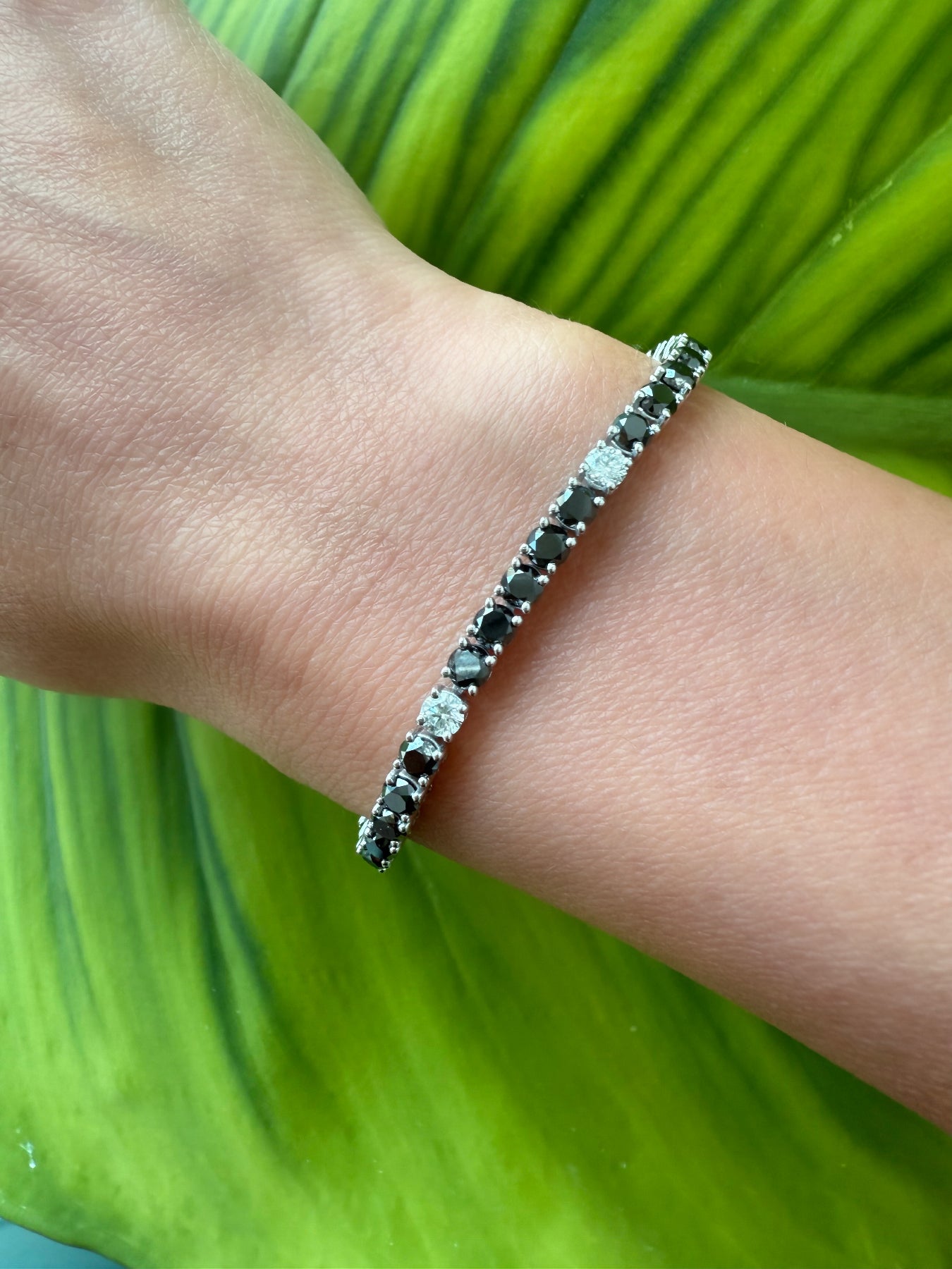 Natural Black & White Diamonds Tennis Bracelet