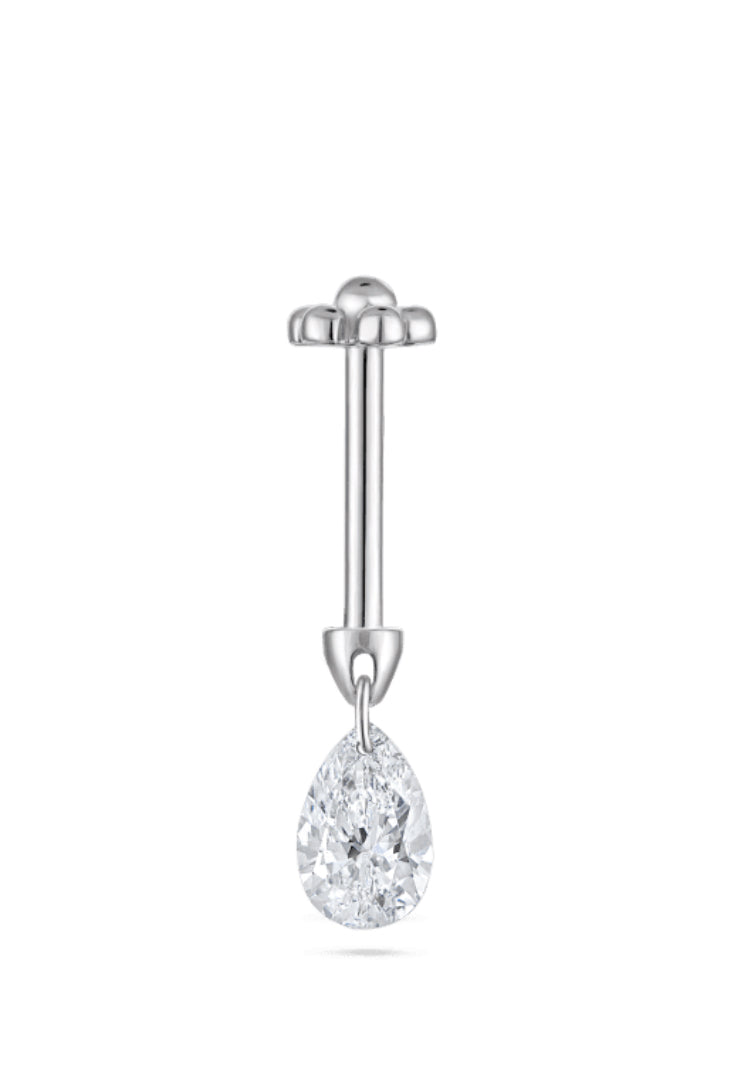 Floating Pear Diamond Charm Threaded Stud Earring
