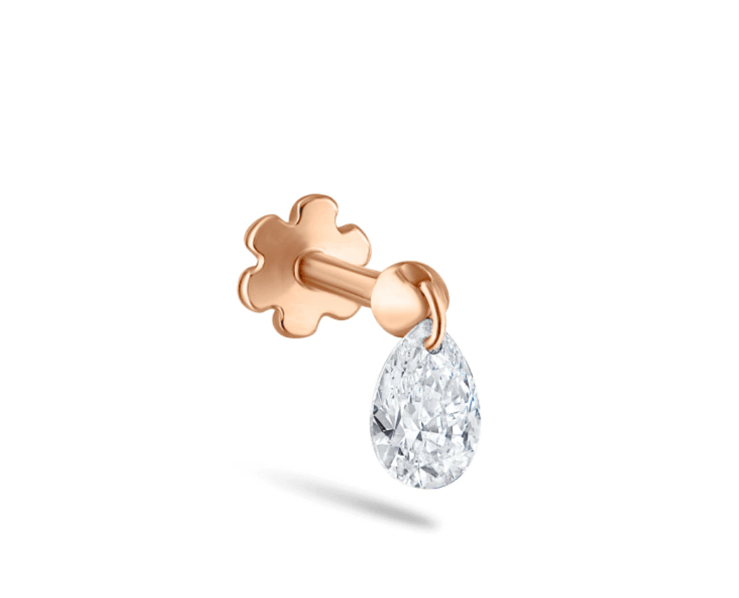 Floating Pear Diamond Charm Threaded Stud Earring