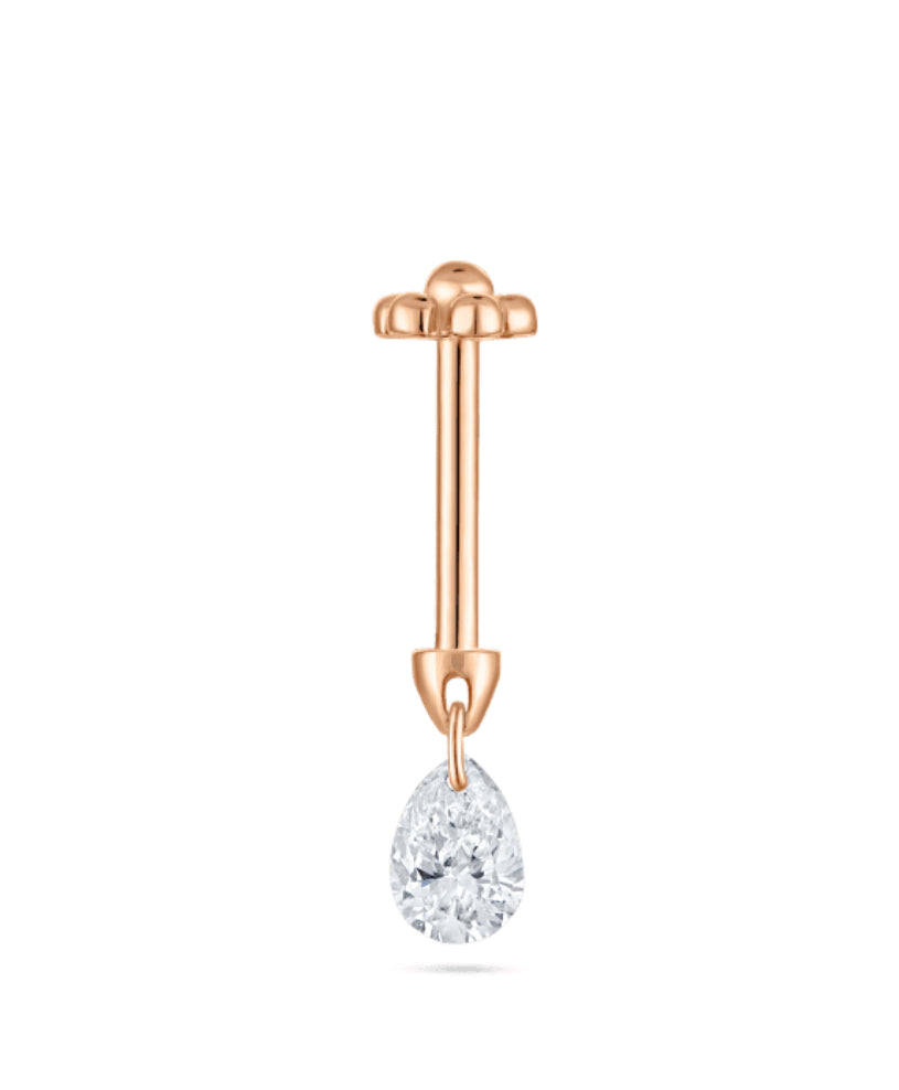 Floating Pear Diamond Charm Threaded Stud Earring