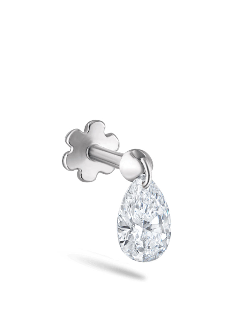 Floating Pear Diamond Charm Threaded Stud Earring